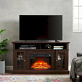 Meuble TV cheminée expresso de 58,25 po avec rangement ouvert et fermé pour téléviseurs de 65 po