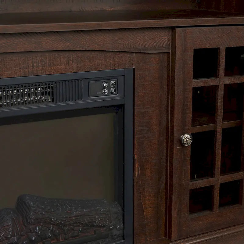 Meuble TV cheminée expresso de 58,25 po avec rangement ouvert et fermé pour téléviseurs de 65 po