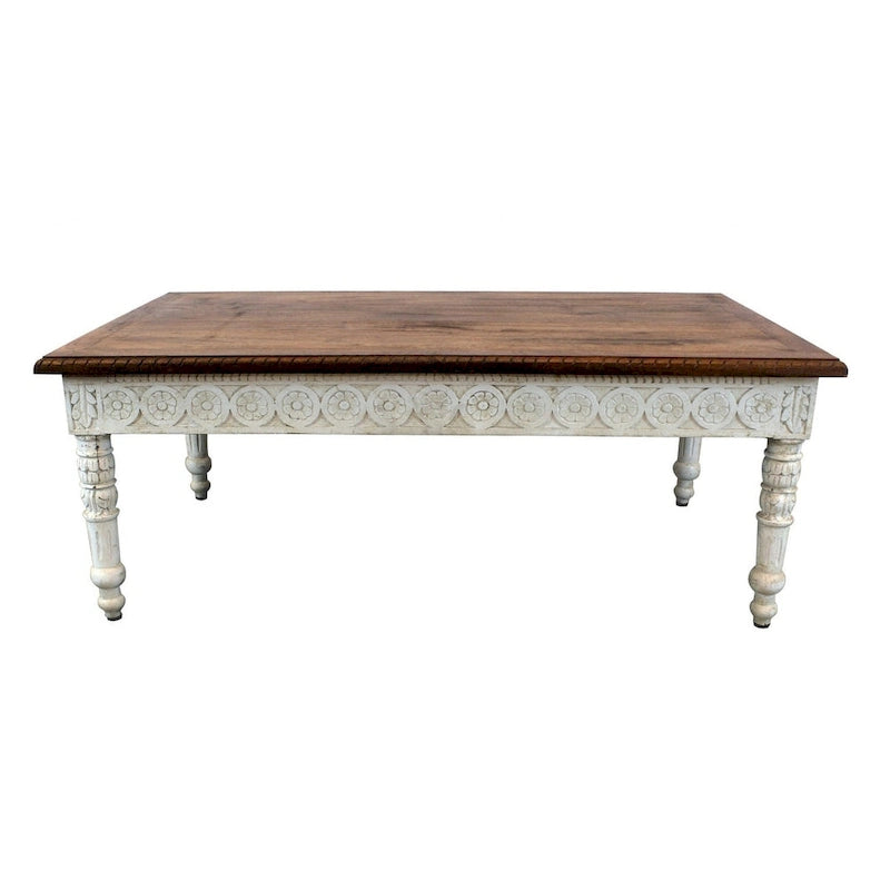 Table basse en bois massif marron et ivoire de 48 po