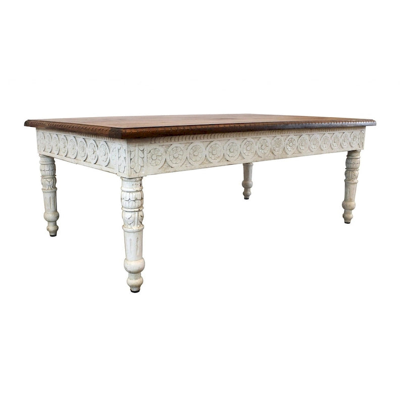 Table basse en bois massif marron et ivoire de 48 po
