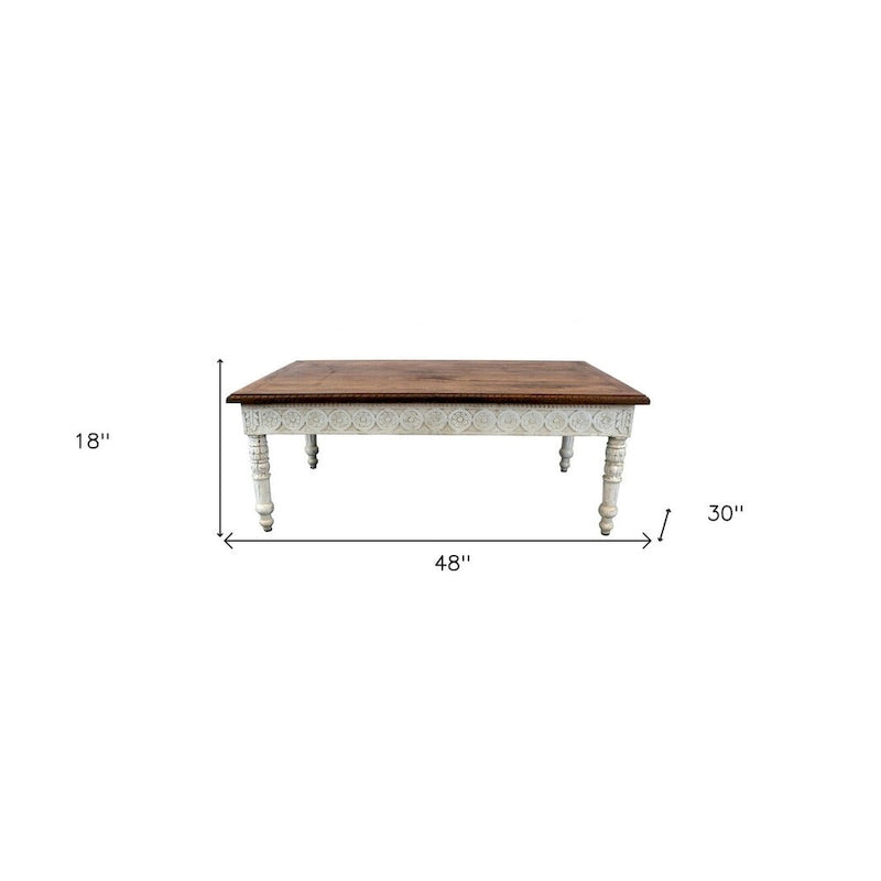 Table basse en bois massif marron et ivoire de 48 po