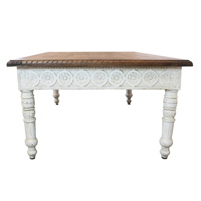 Table basse en bois massif marron et ivoire de 48 po