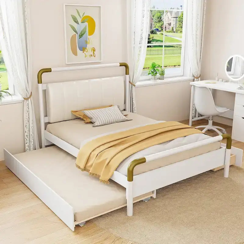 Lit plateforme Queen en bois avec 2 tiroirs et lit gigogne double XL