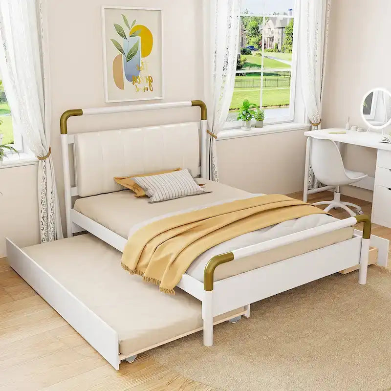 Queen Wood Platform Bed with 2 Drawers & Twin XL Trundle