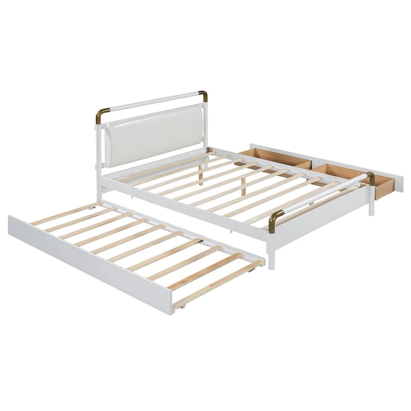 Lit plateforme Queen en bois avec 2 tiroirs et lit gigogne double XL