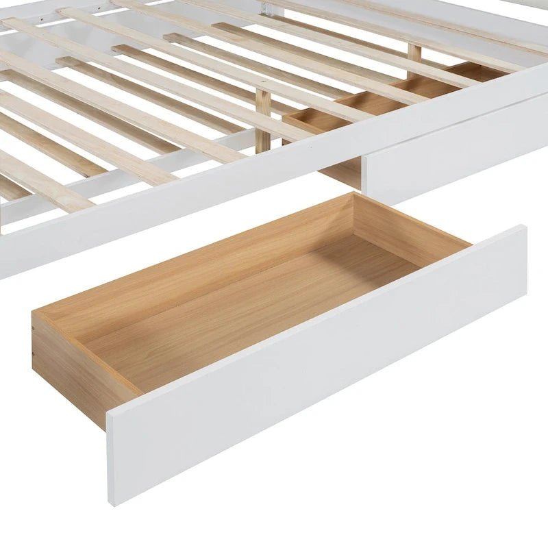 Lit plateforme Queen en bois avec 2 tiroirs et lit gigogne double XL