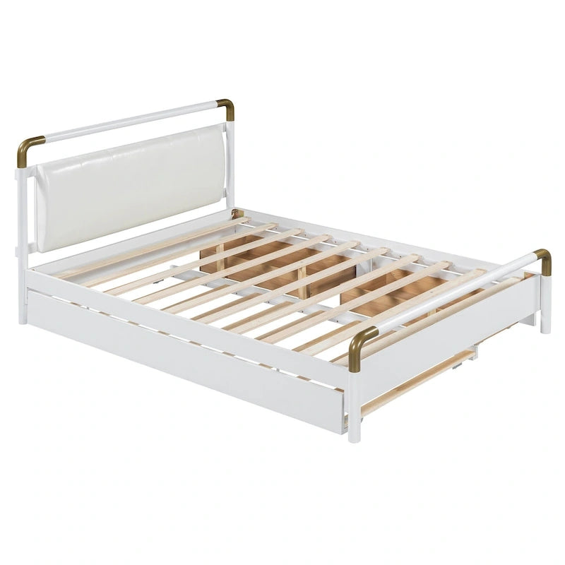 Lit plateforme Queen en bois avec 2 tiroirs et lit gigogne double XL