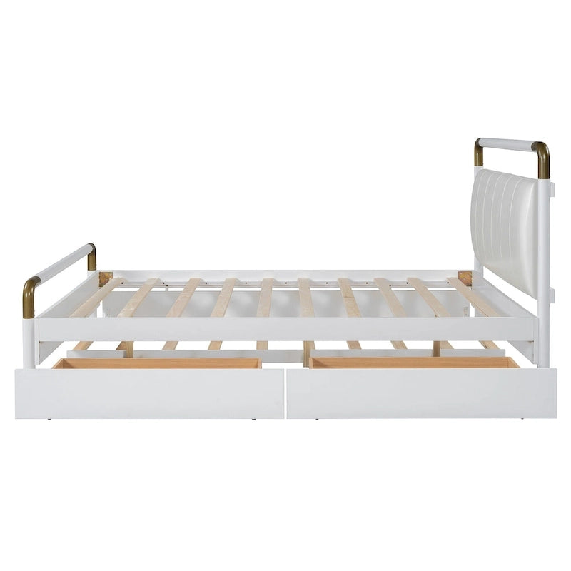 Lit plateforme Queen en bois avec 2 tiroirs et lit gigogne double XL