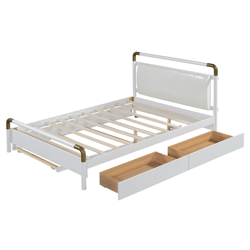 Lit plateforme Queen en bois avec 2 tiroirs et lit gigogne double XL