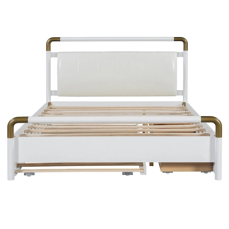 Lit plateforme Queen en bois avec 2 tiroirs et lit gigogne double XL