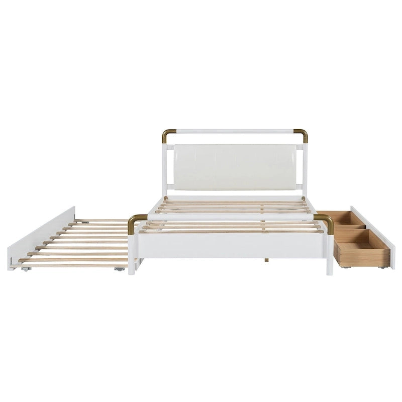 Lit plateforme Queen en bois avec 2 tiroirs et lit gigogne double XL