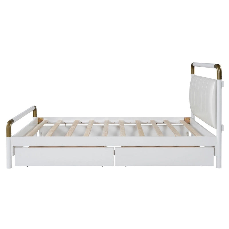 Lit plateforme Queen en bois avec 2 tiroirs et lit gigogne double XL