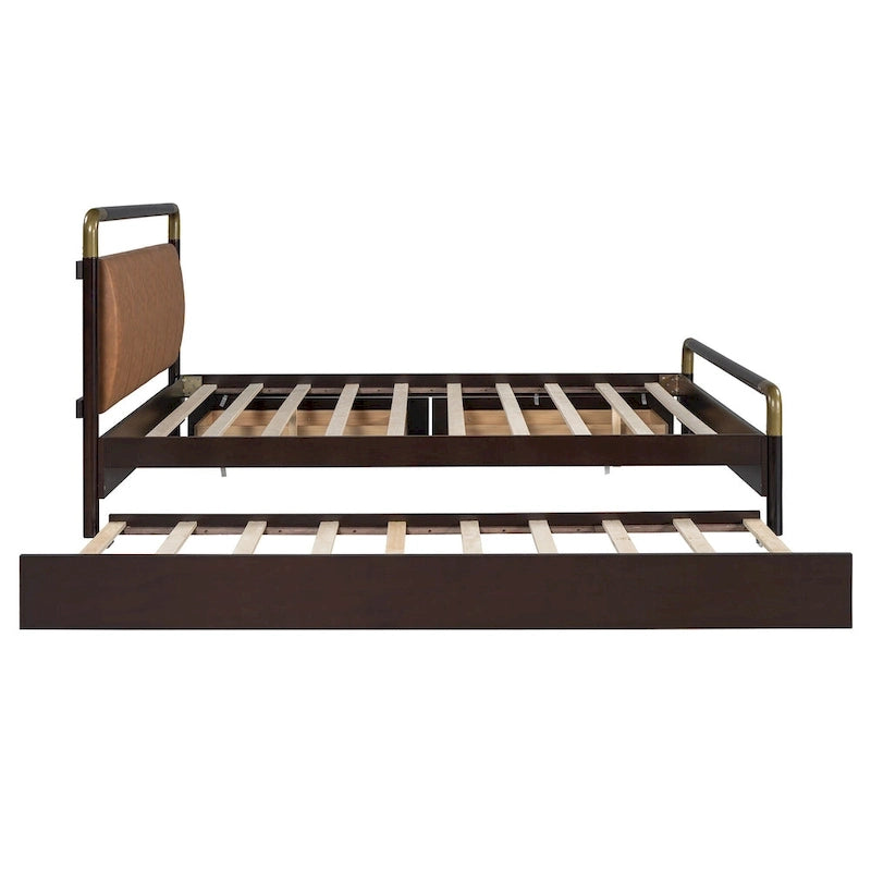 Lit plateforme Queen en bois avec 2 tiroirs et lit gigogne double XL