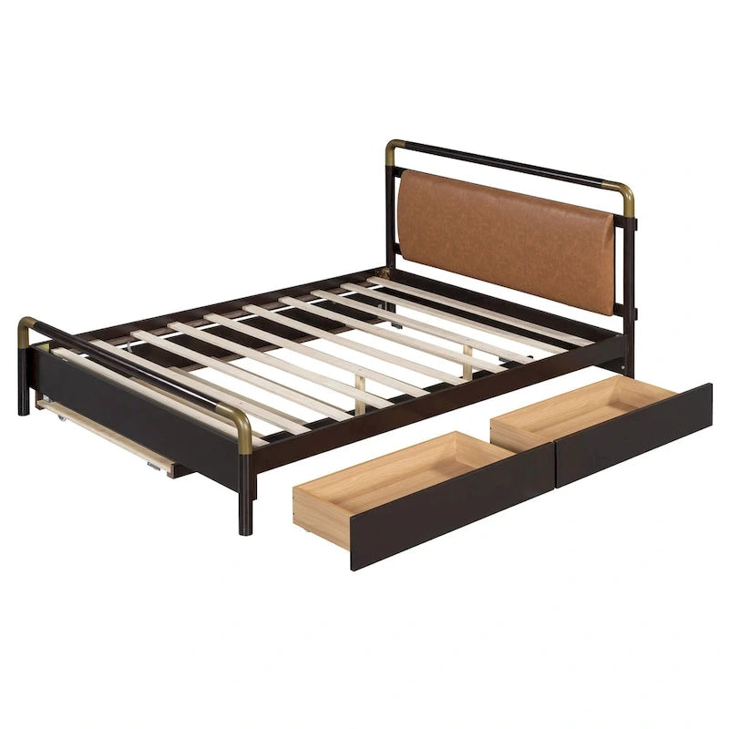 Lit plateforme Queen en bois avec 2 tiroirs et lit gigogne double XL