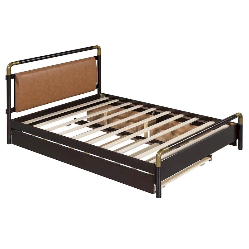 Lit plateforme Queen en bois avec 2 tiroirs et lit gigogne double XL