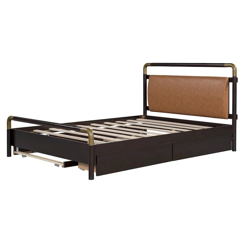 Lit plateforme Queen en bois avec 2 tiroirs et lit gigogne double XL