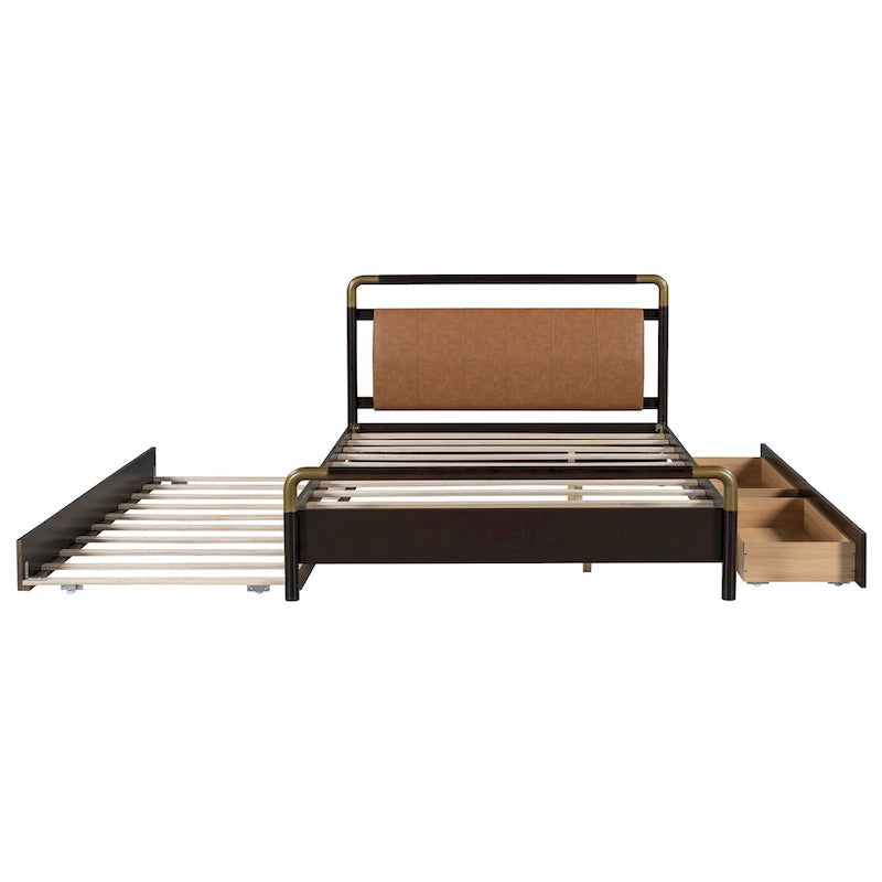 Lit plateforme Queen en bois avec 2 tiroirs et lit gigogne double XL