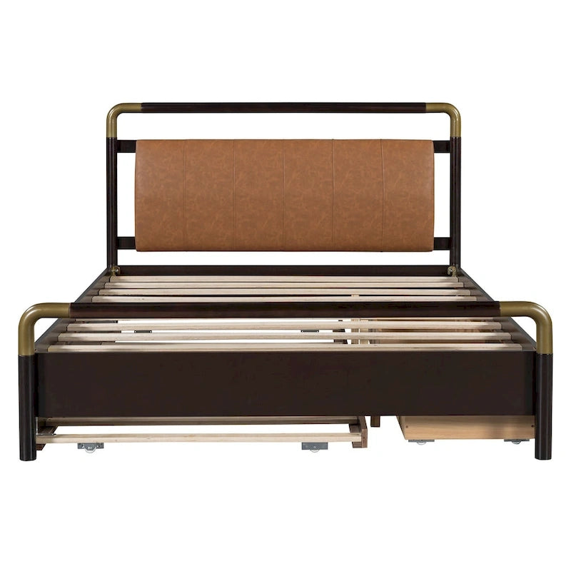 Lit plateforme Queen en bois avec 2 tiroirs et lit gigogne double XL