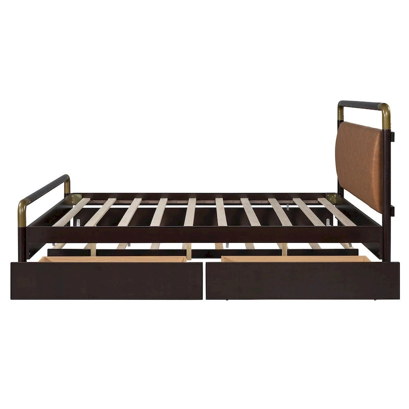 Lit plateforme Queen en bois avec 2 tiroirs et lit gigogne double XL
