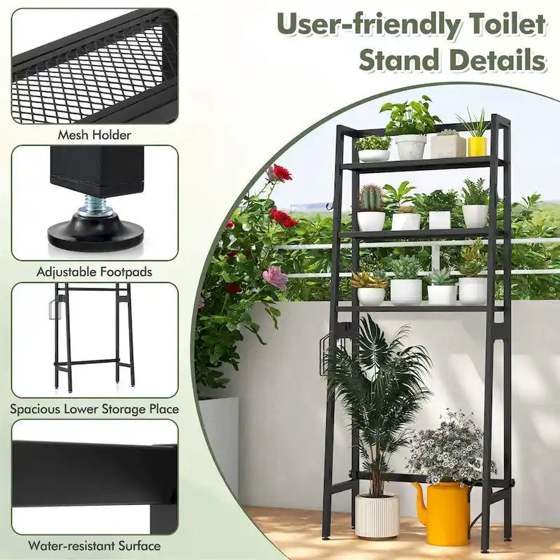 Étagère de rangement 3 niveaux à poser au-dessus des toilettes avec tablettes ajustables