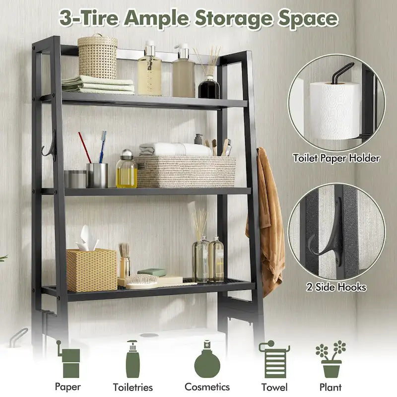 Étagère de rangement 3 niveaux à poser au-dessus des toilettes avec tablettes ajustables