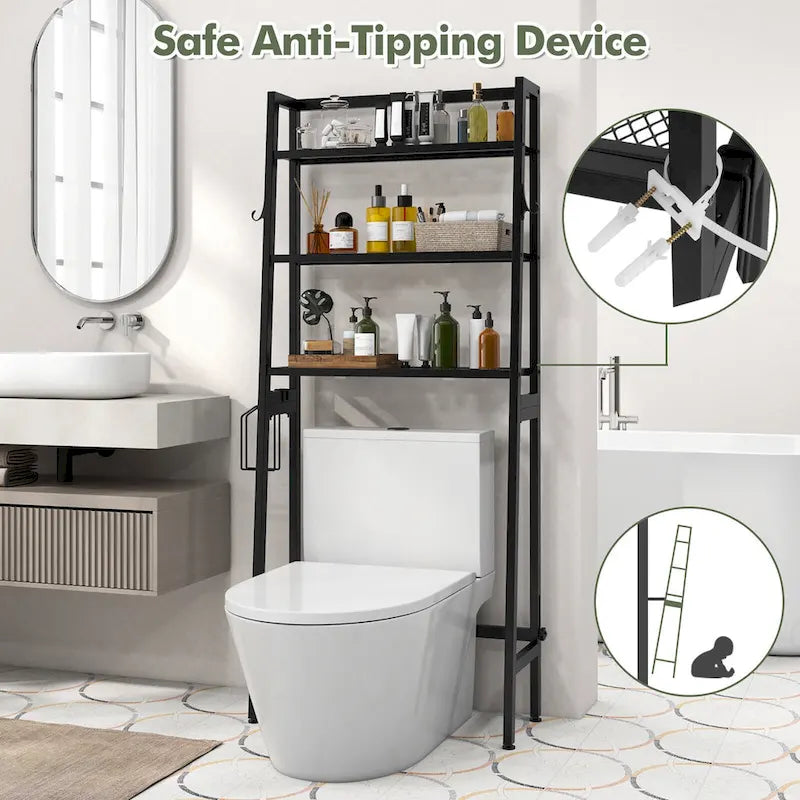 Étagère de rangement 3 niveaux à poser au-dessus des toilettes avec tablettes ajustables