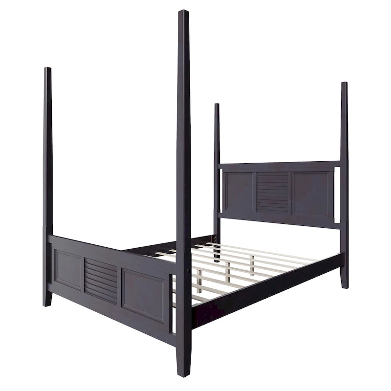 Lit à baldaquin en pin massif, grandeur Queen – 75 po de hauteur