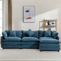 Canapé sectionnel d'angle moderne bleu 112.2 places avec pouf amovible, 5 oreillers moelleux et construction robuste