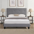Lit plateforme capitonné Queen gris avec tête de lit en tissu de lin et support à lattes