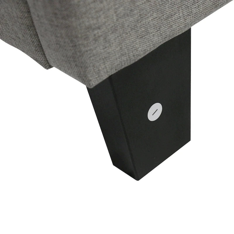 Lit plateforme capitonné Queen gris avec tête de lit en tissu de lin et support à lattes