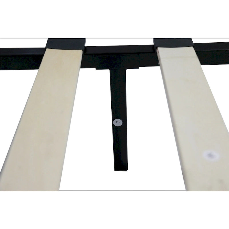 Lit plateforme capitonné Queen gris avec tête de lit en tissu de lin et support à lattes