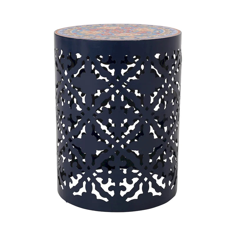 Table d'appoint intérieure en dentelle avec plateau en mosaïque de carreaux