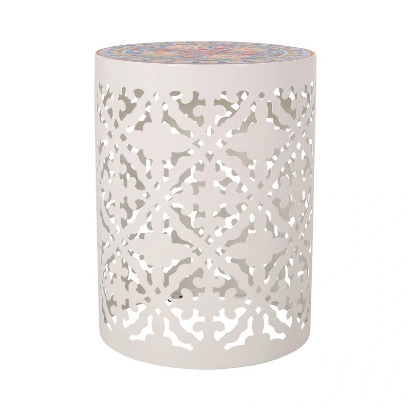 Table d'appoint intérieure en dentelle avec plateau en mosaïque de carreaux