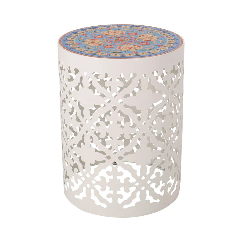 Table d'appoint intérieure en dentelle avec plateau en mosaïque de carreaux