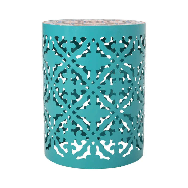 Table d'appoint intérieure en dentelle avec plateau en mosaïque de carreaux