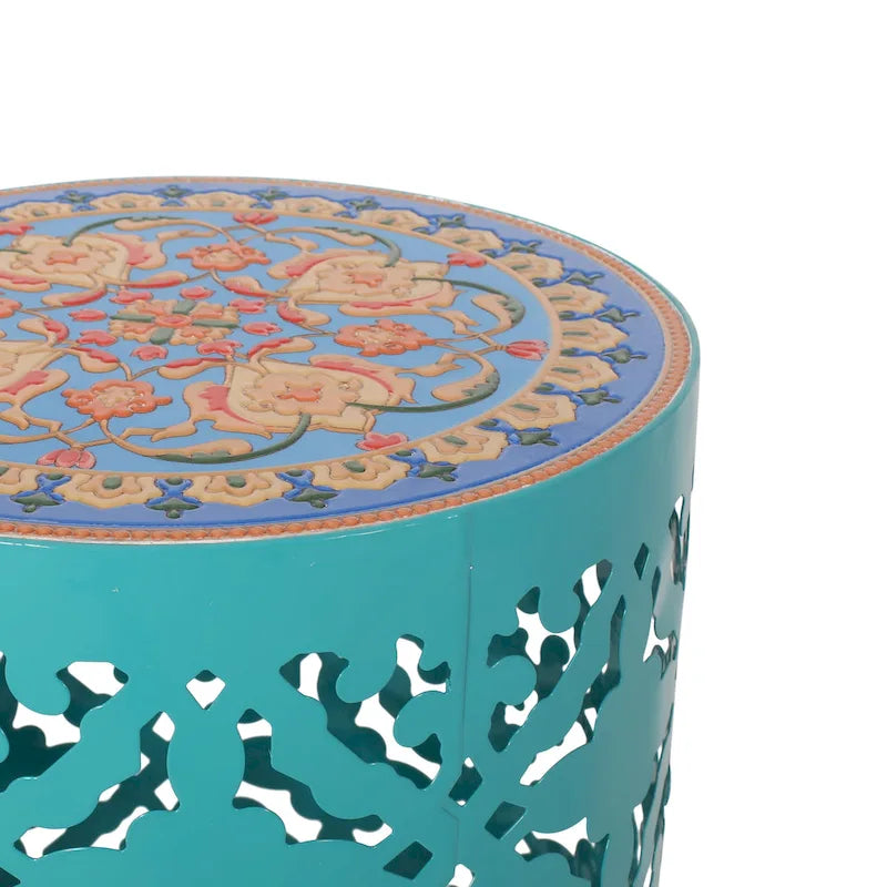 Table d'appoint intérieure en dentelle avec plateau en mosaïque de carreaux