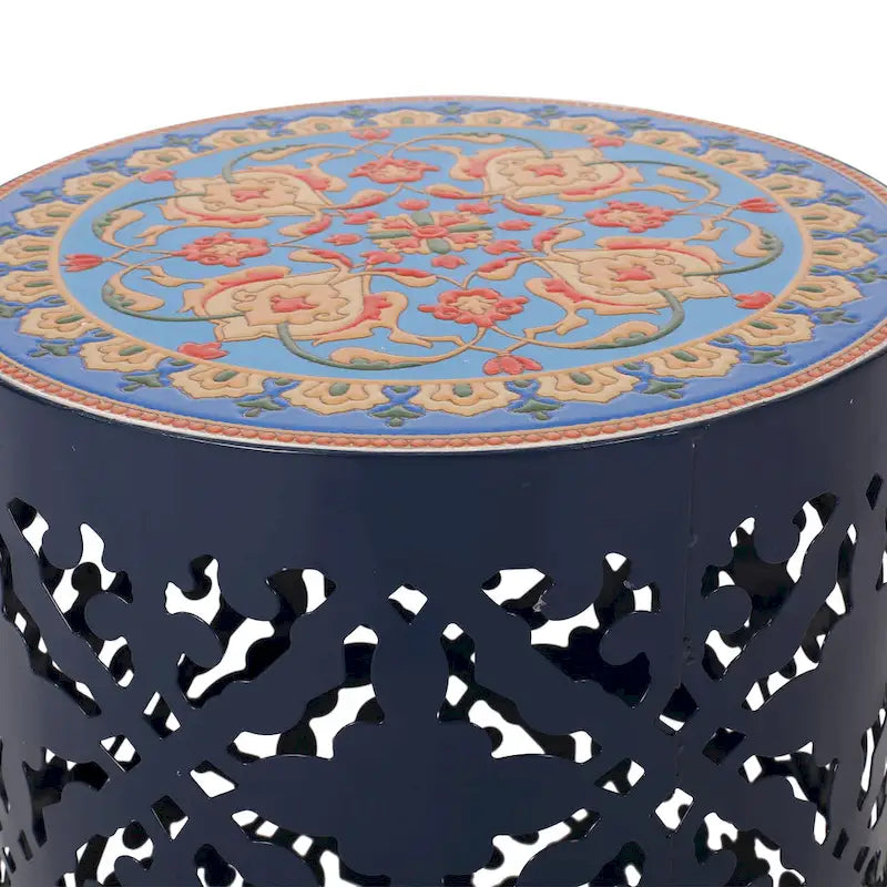 Table d'appoint intérieure en dentelle avec plateau en mosaïque de carreaux