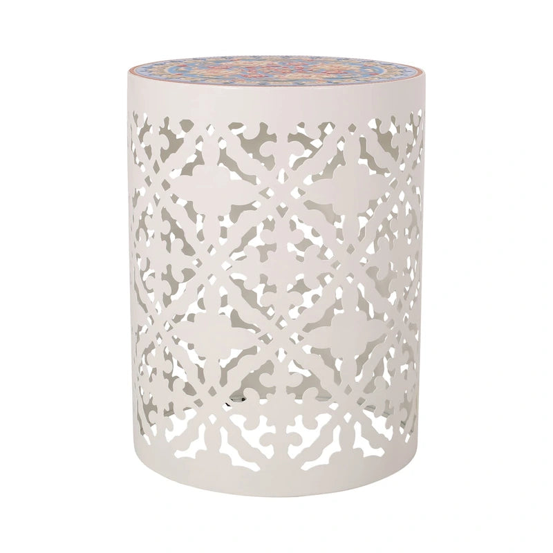 Table d'appoint intérieure en dentelle avec plateau en mosaïque de carreaux