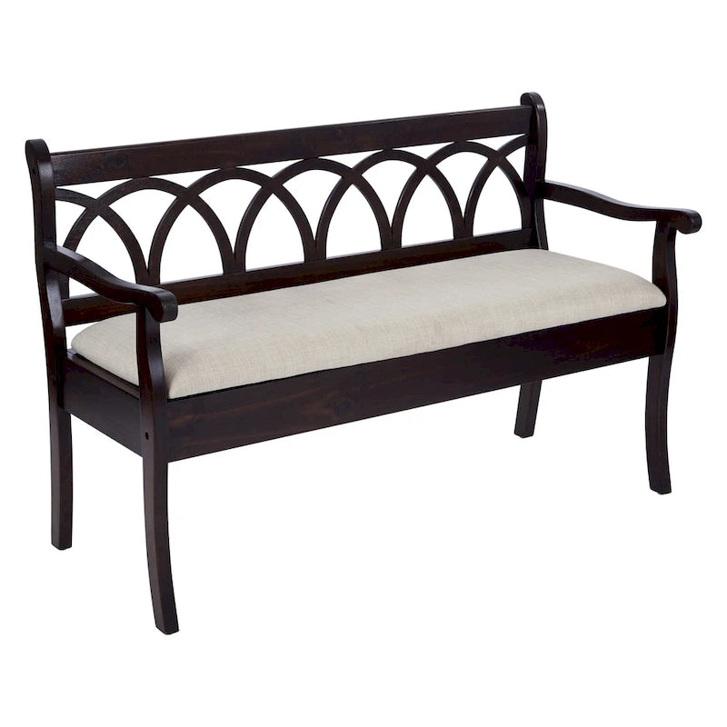 Banc de rangement – Cadre noir antique avec coussin de siège beige