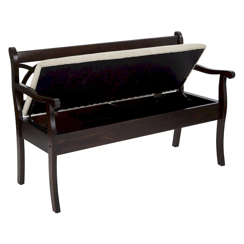 Banc de rangement – Cadre noir antique avec coussin de siège beige