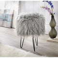 Tabouret d'appoint rond en fausse fourrure avec pieds épingle en métal