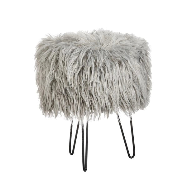 Tabouret d'appoint rond en fausse fourrure avec pieds épingle en métal