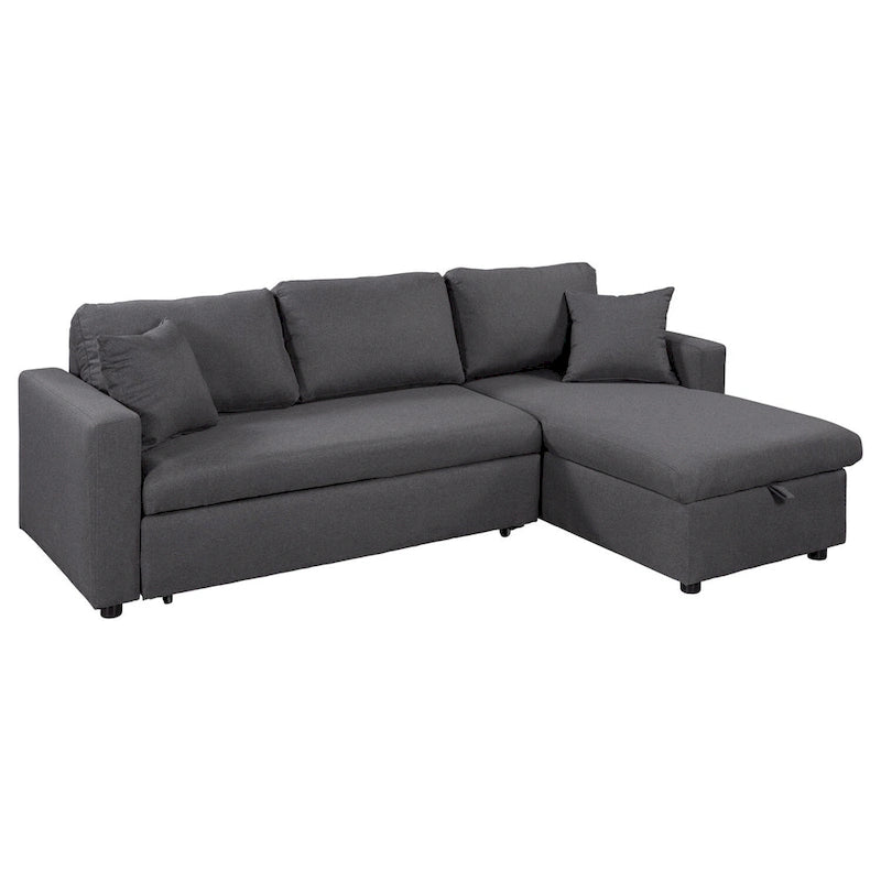 Canapé-lit d'angle rembourré avec rangement, 2 coussins de décoration