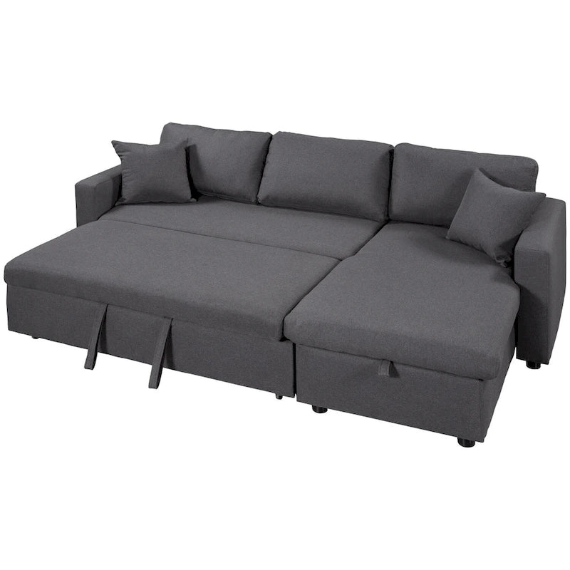 Canapé-lit d'angle rembourré avec rangement, 2 coussins de décoration