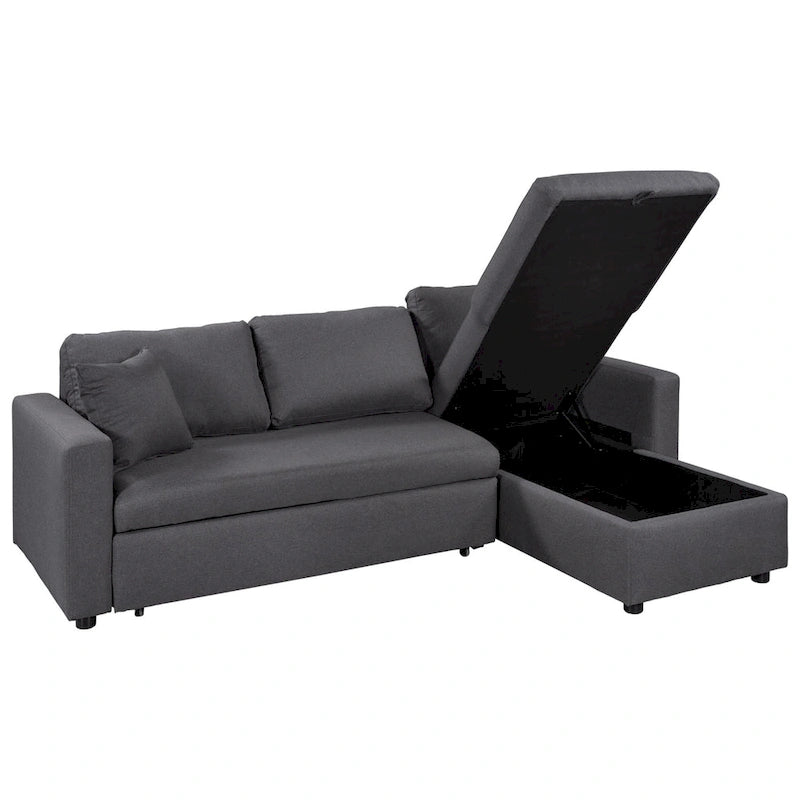 Canapé-lit d'angle rembourré avec rangement, 2 coussins de décoration