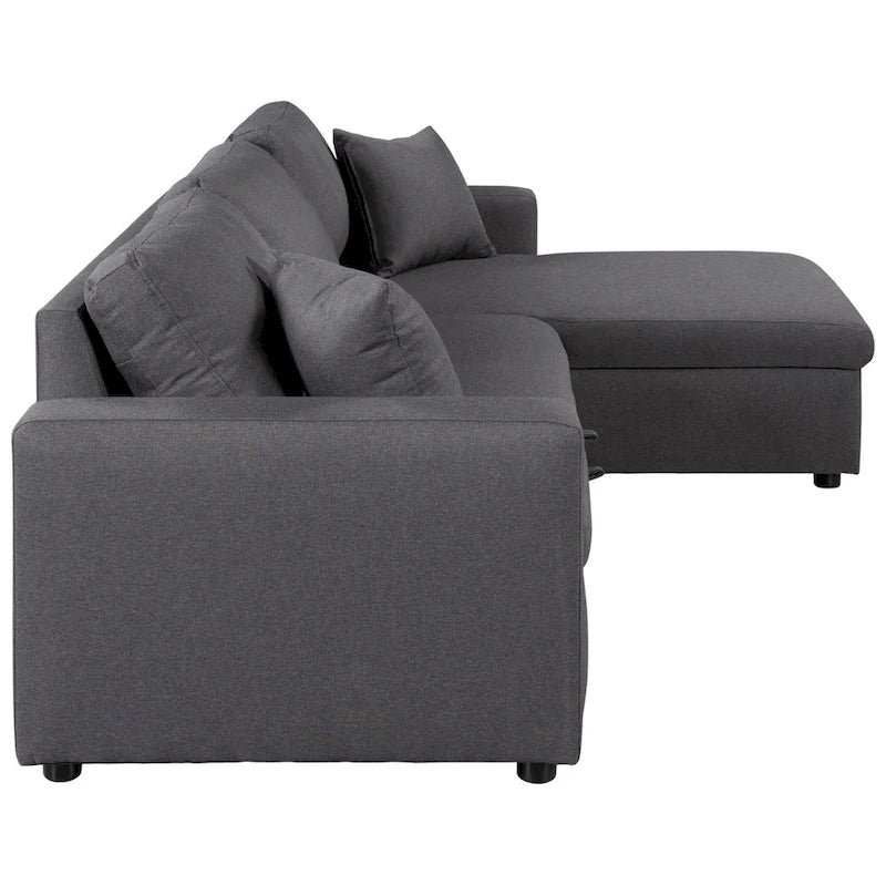 Canapé-lit d'angle rembourré avec rangement, 2 coussins de décoration