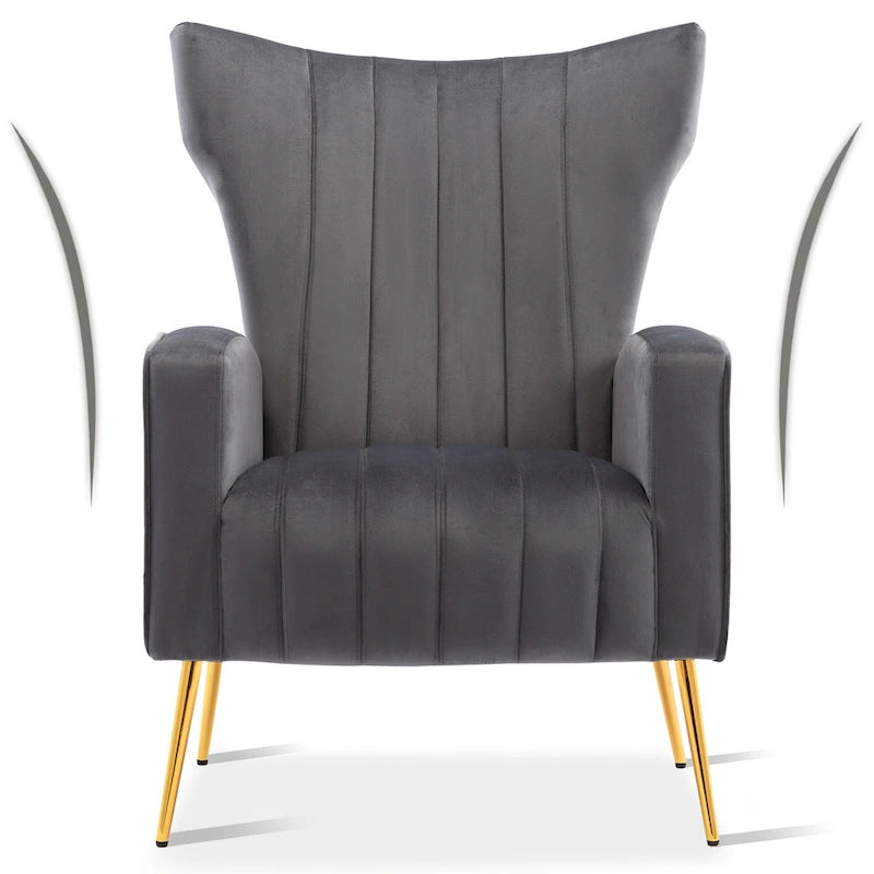 Fauteuil d'appoint en velours à oreilles avec structure en métal doré