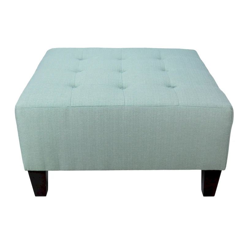 Pouf carré tapissé capitonné bleu