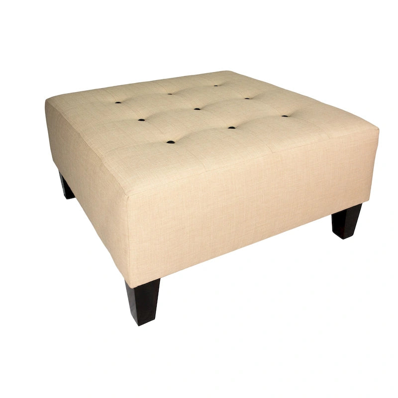 Pouf carré tapissé capitonné bleu