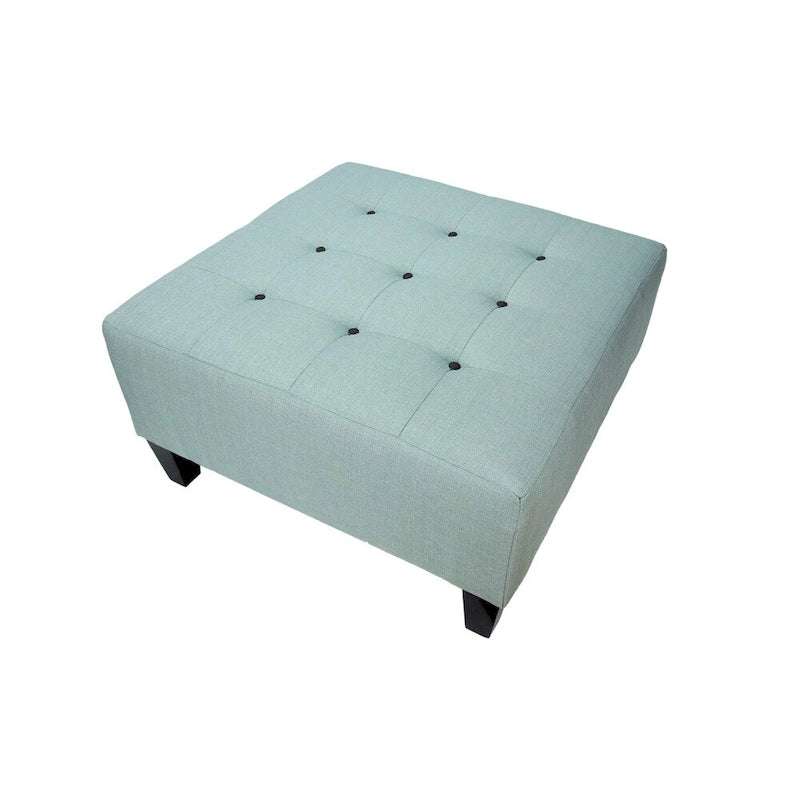 Pouf carré tapissé capitonné bleu